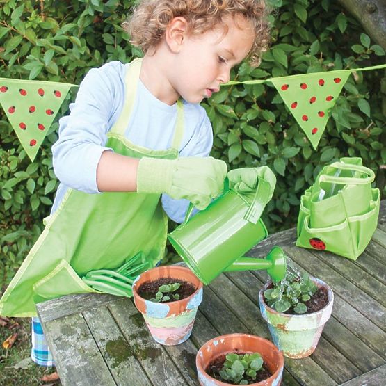 Bigjigs Toys Gartenwerkzeugset in Leinentasche grün