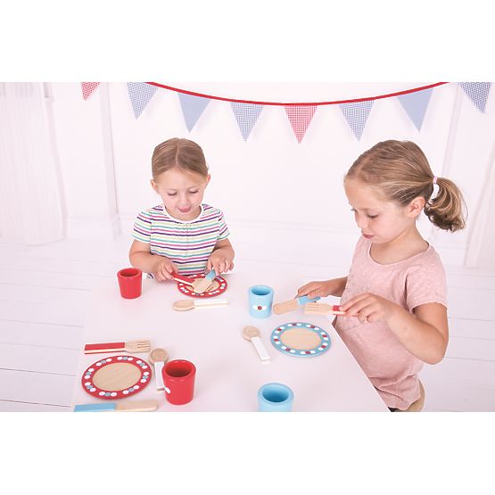 Bigjigs Toys Holzgeschirrset mit Punkten