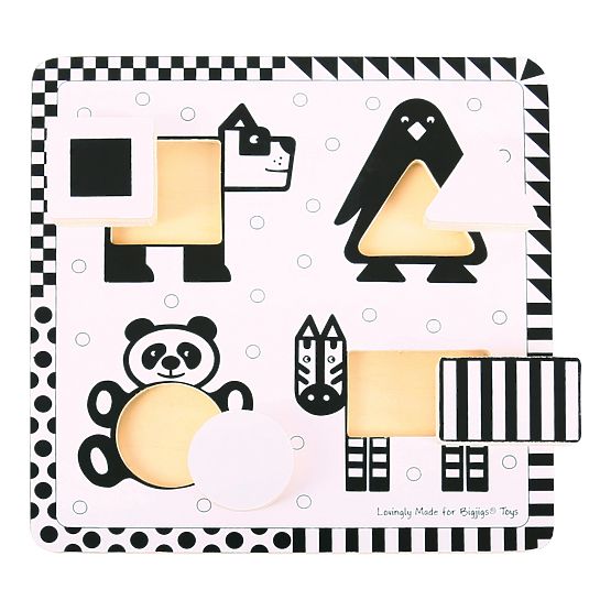 Bigjigs Toys Holzeinsatzpuzzle schwarz-weiße Formen 1