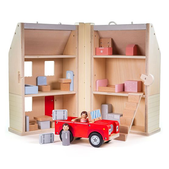 Bigjigs Toys Klappbares Puppenhaus mit Zubehör
