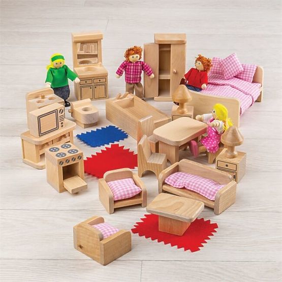 Bigjigs Toys Puppenhausmöbel- und Familienfiguren-Set