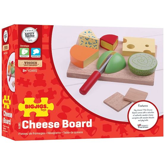 Bigjigs Toys Set aus hölzernen Lebensmittelkäsen auf einem Teller