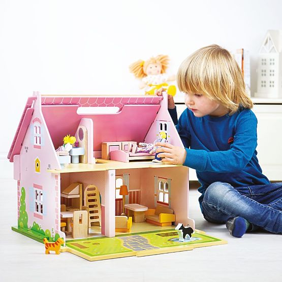 Bigjigs Toys Tragbares Holzpuppenhaus