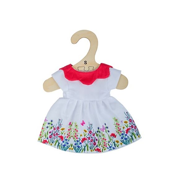 Bigjigs Toys Weißes Blumenkleid mit rotem Kragen für Puppen 25 cm