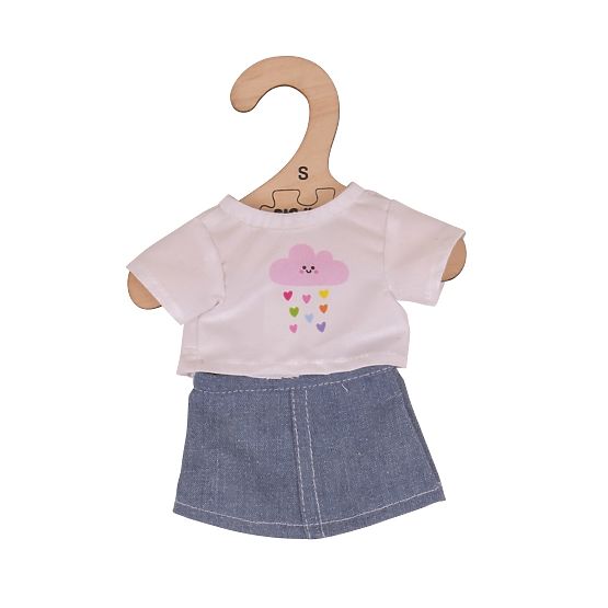 Bigjigs Toys Weißes T-Shirt mit Jeansrock für Puppe 28cm