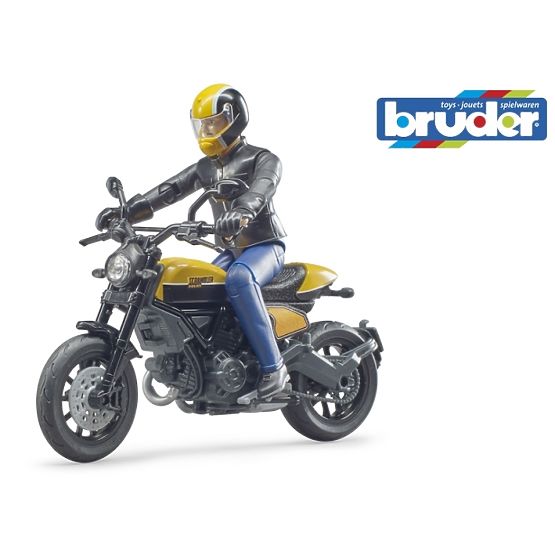 Bruder 63053 BWORLD Motorrad Scrambler Ducati Cafe Racer mit Fahrer