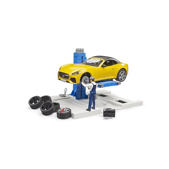 Bruder Autowerkstatt mit Roadster und Mechaniker