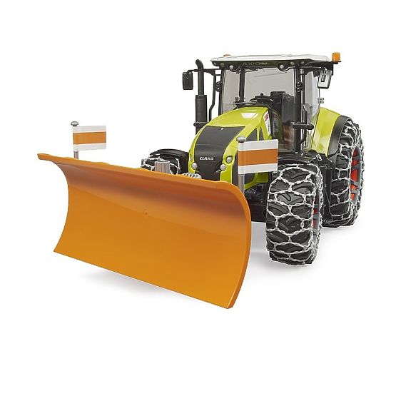 Bruder Claas Axion 950 mit Schneeketten und Schneepflug