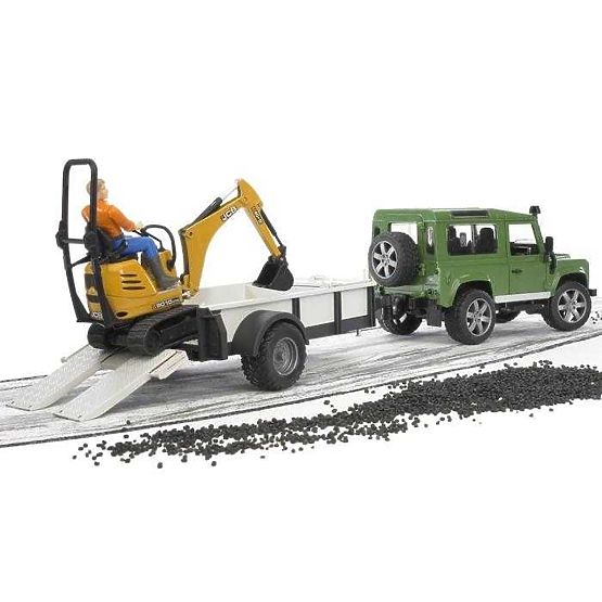 Bruder LAND ROVER + Transporter, JCB Mikrobagger