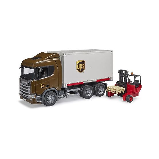 Bruder Logistik-LKW Scania UPS mit Gabelstapler
