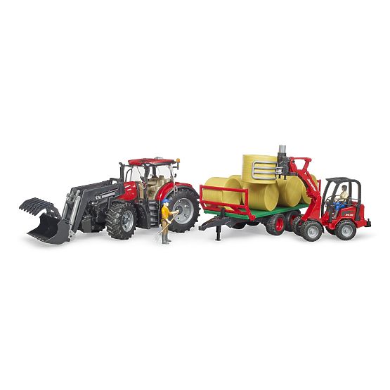 Bruder Traktor Case IH Optum 300 CVX mit Frontlader und Ballentransporter