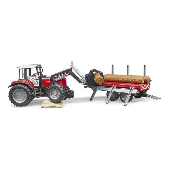 Bruder Traktor Massey Ferguson 7480 mit Frontlader und Holztransporter