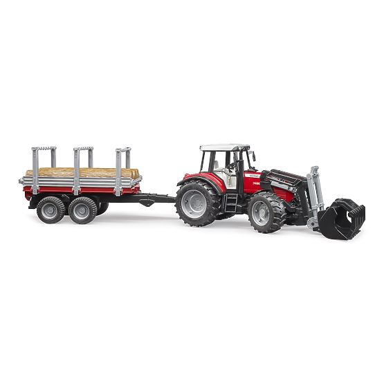 Bruder Traktor Massey Ferguson 7480 mit Frontlader und Holztransporter