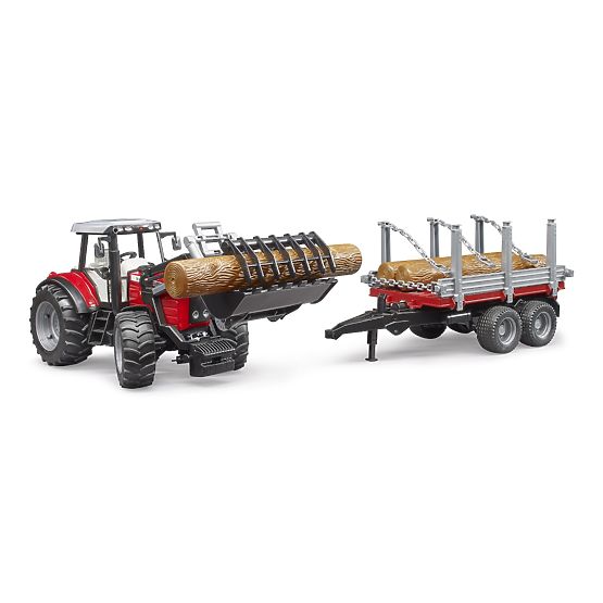Bruder Traktor Massey Ferguson 7480 mit Frontlader und Holztransporter