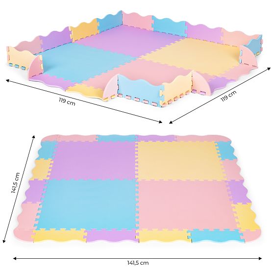Bunte Schaumstoffmatte für Kinder mit Umrandung 141,5x141,5 cm 24 Stk. IPLAY