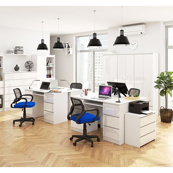 COMPUTERTISCH A-11 135 cm 6 SCHUBLADEN PK WEISS / WEISS GLANZ