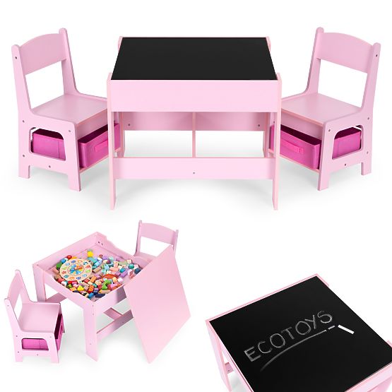 Kindermöbelset Tisch + 2 Stühle Tafel rosa ECOTOYS