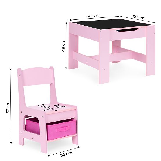 Kindermöbelset Tisch + 2 Stühle Tafel rosa ECOTOYS