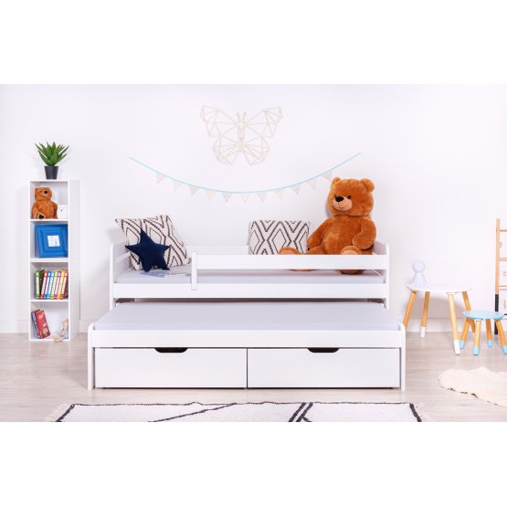 Kinderbett mit Zustellbett und Barriere Praktik - Weiß