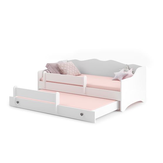 Doppelbett EMMA mit Schublade und Schutzgitter 160x80 grauer Griff