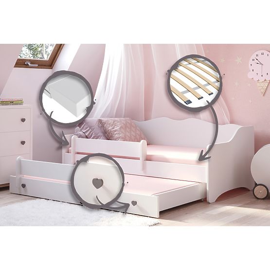 Doppelbett EMMA mit Schublade und Schutzgitter 160x80 grauer Griff