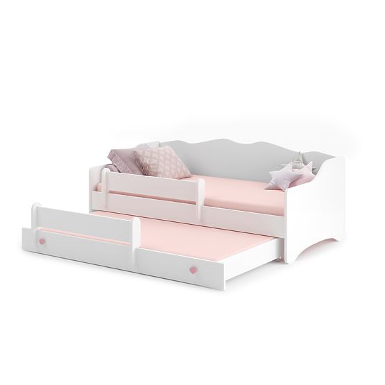 Doppelbett EMMA mit Schublade und Schutzgitter 160x80 rosa Griff