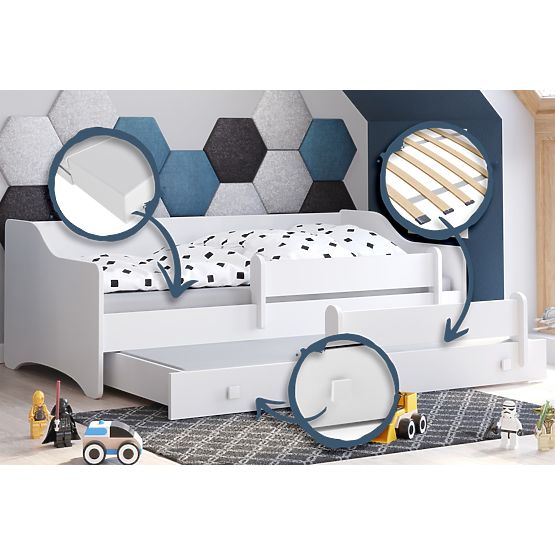 Doppelbett ERYK mit Schublade und Schutzgitter 160x80 Weisser Griff