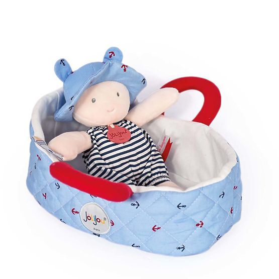 Doudou Jolijou Puppe in blauer Tragetasche 20 cm