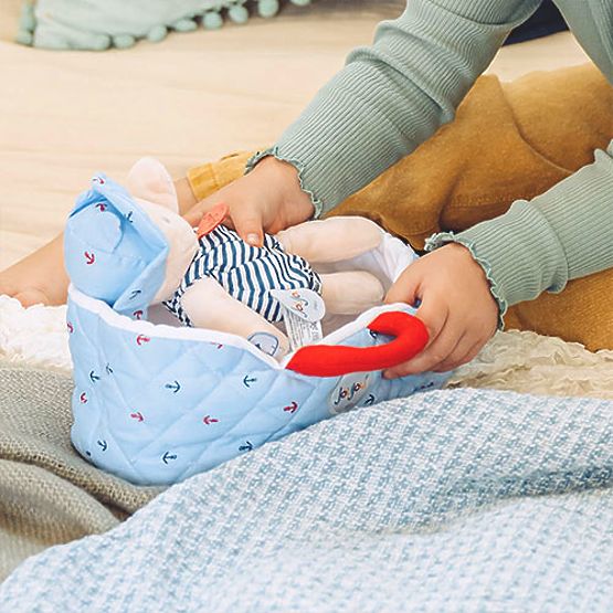 Doudou Jolijou Puppe in blauer Tragetasche 20 cm