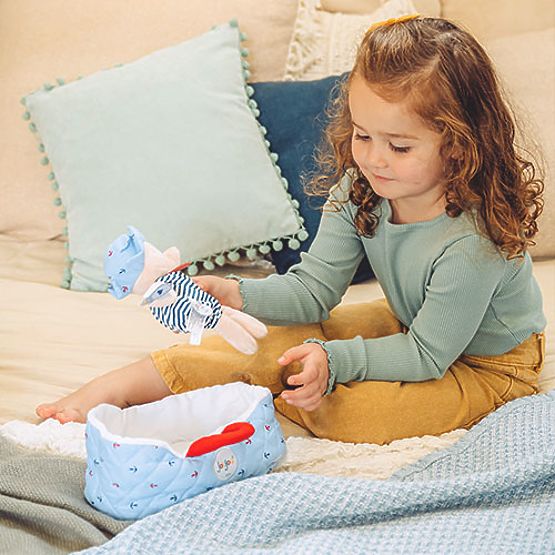 Doudou Jolijou Puppe in blauer Tragetasche 20 cm