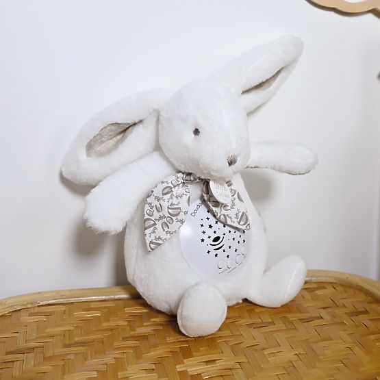 Doudou Spieluhr mit Projektion Weißer Hase