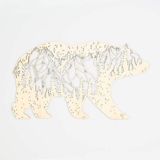 Geometrische Malerei aus Holz - Bärengebirge - verschiedene Farben Farbe: Natur