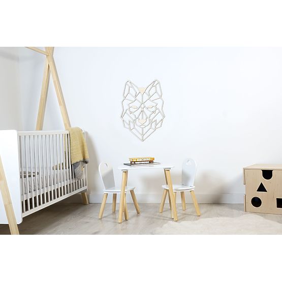 Geometrische Malerei aus Holz - Wolf - verschiedene Farben Farbe: Natur