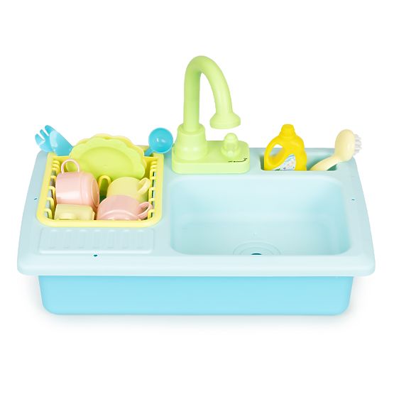 Spüle mit Wasserhahn, befüllt mit Wasser, 12 Zubehörteile, Spielzeug für Kinder