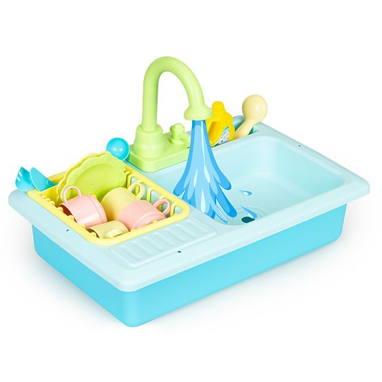 Spüle mit Wasserhahn, befüllt mit Wasser, 12 Zubehörteile, Spielzeug für Kinder