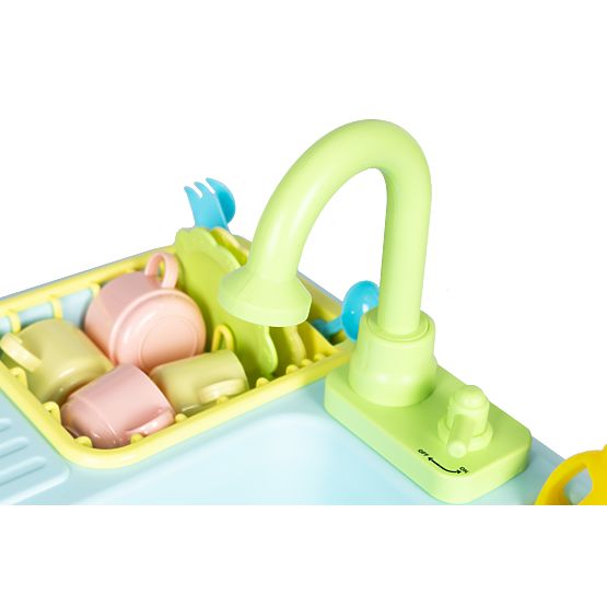 Spüle mit Wasserhahn, befüllt mit Wasser, 12 Zubehörteile, Spielzeug für Kinder