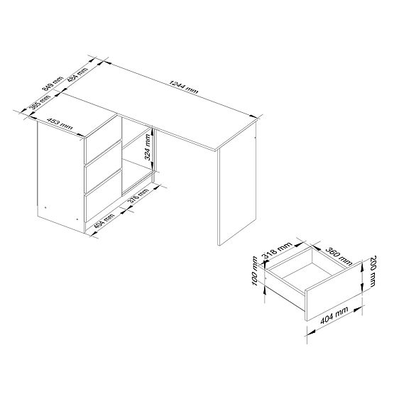 ECKSCHREIBTISCH B16 124 cm LINKS 3 SCHUBLADEN EICHE SONOMA / WEISS