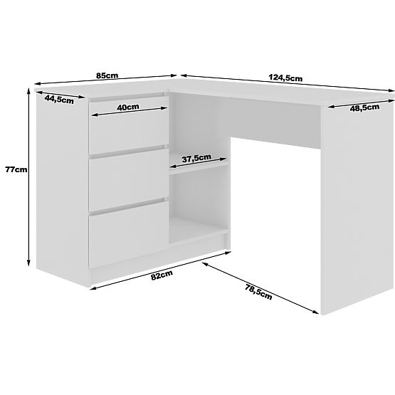 ECKSCHREIBTISCH B16 124 cm LINKS 3 SCHUBLADEN PK WEIß / SONOMA