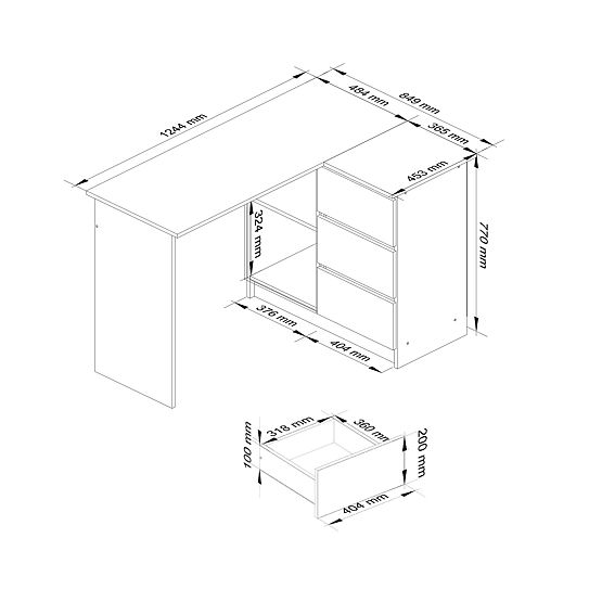 ECKSCHREIBTISCH B16 CLP RECHTS ARTISAN EICHE / WEISS