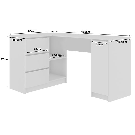 ECKSCHREIBTISCH B20 155 cm LINKS PK SONOMA / WEISS