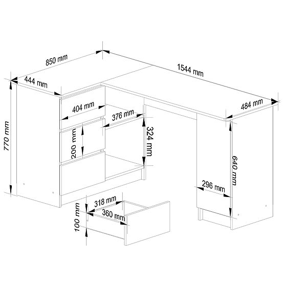 ECKSCHREIBTISCH B20 155 cm LINKS PK SONOMA / WEISS
