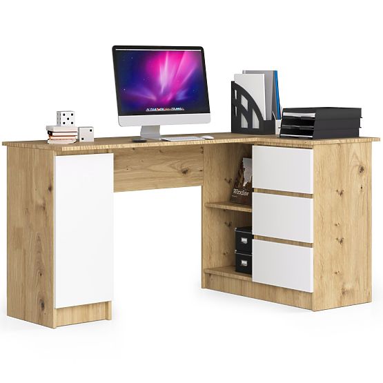 Eckschreibtisch B20 155 cm rechts - PK Eiche Artisan-weiß - 3 Schubladen