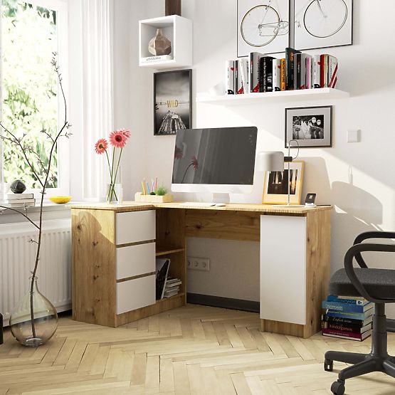 ECKSCHREIBTISCH B20 CLP LINKSAUSRICHTUNG PK EICHE ARTISAN / WEISS
