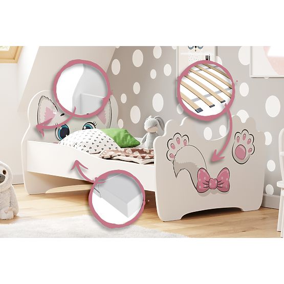 Einzelbett Pink Cat 140x70 mit Matratze