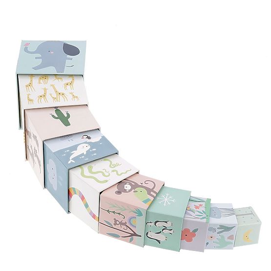 Faltbarer Turm aus Würfeln - Tiere der Welt mit Zahlen 1-10