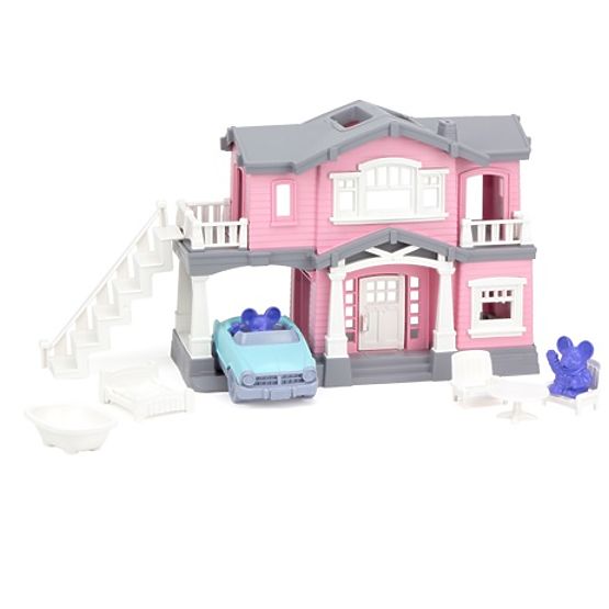 Green Toys Rosa Haus mit 9 Zubehörteilen