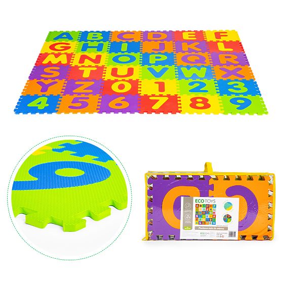 Große EVA-Schaumstoffmatte für Kinder Buchstaben Zahlen 178x178 cm 36 Stück ECOTOYS