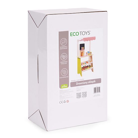 Großer Holzstand für Kinder mit Terminal und Waage Obst Gemüse 20 Elemente ECOTOYS