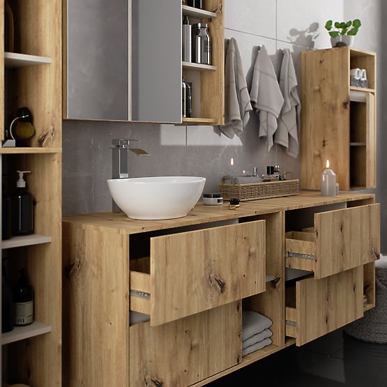 HÄNGENDER BADEZIMMERSCHRANK VAMI W35 1D 1W EICHE ARTISAN / KASCHMIR