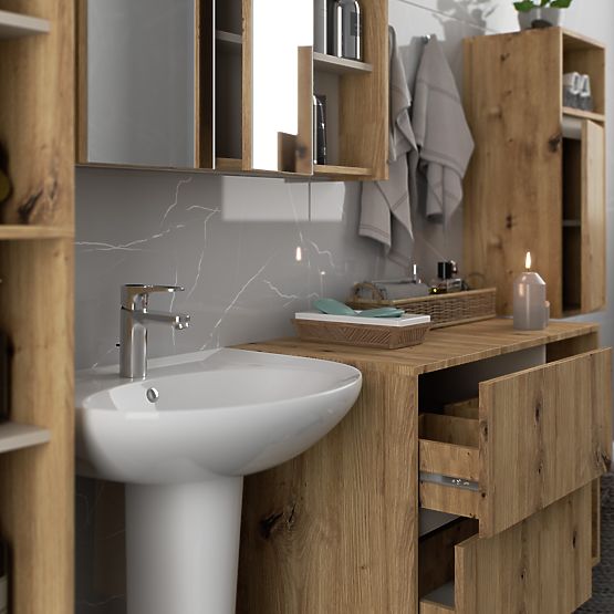 HÄNGENDER BADEZIMMERSCHRANK VAMI W35 1D 1W EICHE ARTISAN / KASCHMIR